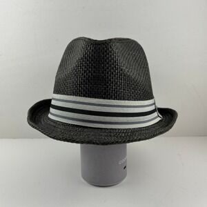 Peter Grimm Fedora Hat Mens S/M Black Woven Paper Straw Striped Band